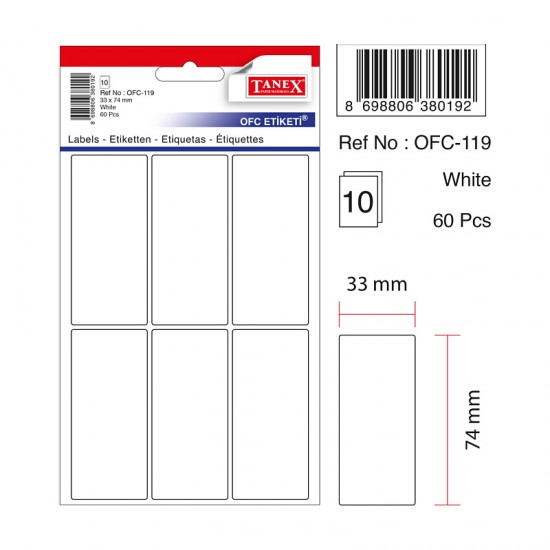 TANEX OFC-113 OFİS ETİKETİ 19X40 BEYAZ