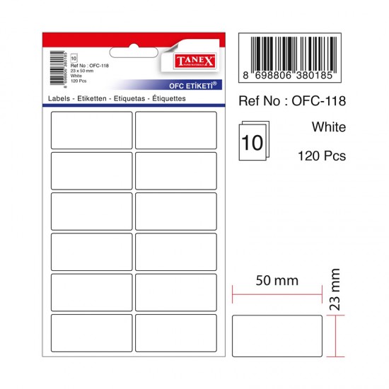 TANEX OFC-118 OFİS ETİKETİ BEYAZ 10AD