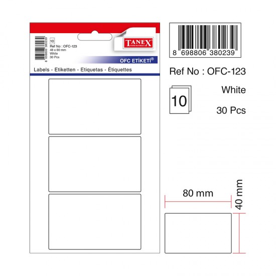 TANEX OFC-123 OFİS ETİKETİ 48X80 BEYAZ