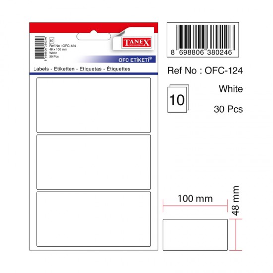 TANEX OFC-124 OFİS ETİKETİ 48X100 BEYAZ