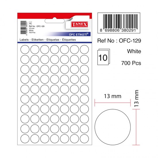 TANEX OFC-129 OFİS ETİKETİ BEYAZ