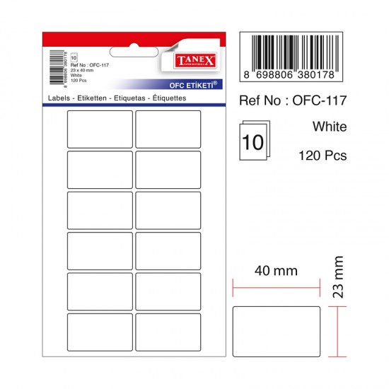 TANEX OFC-117 OFİS ETİKETİ 23X40 BEYAZ